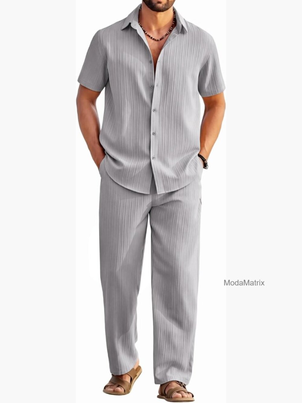 2 Piece Casual Summer Beach Button Down Shirt & Pants Set